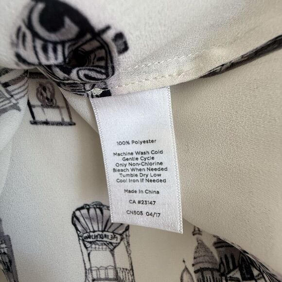 Talbots White and Black Paris Pop Over Top women Size S Button tie Quiet Luxury - Picture 8 of 10